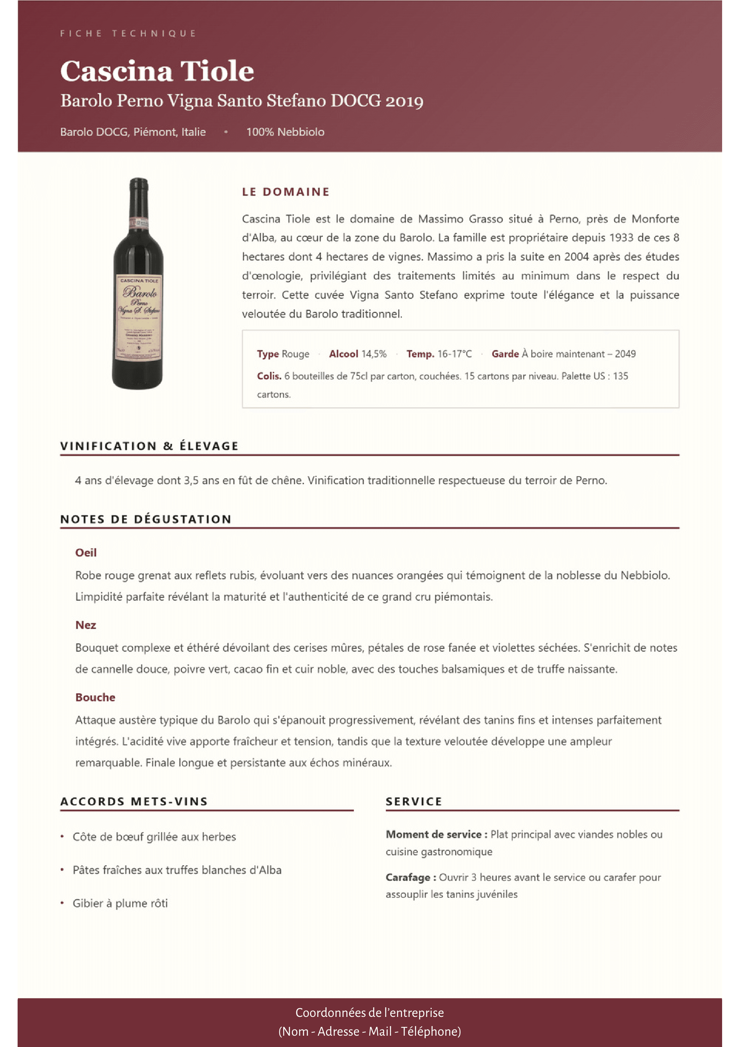 Exemple de fiche technique vin générée par FicheVin